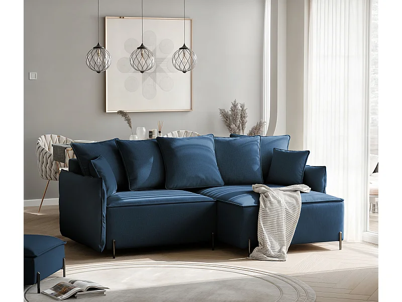 Canapé d'angle droit convertible, bleu