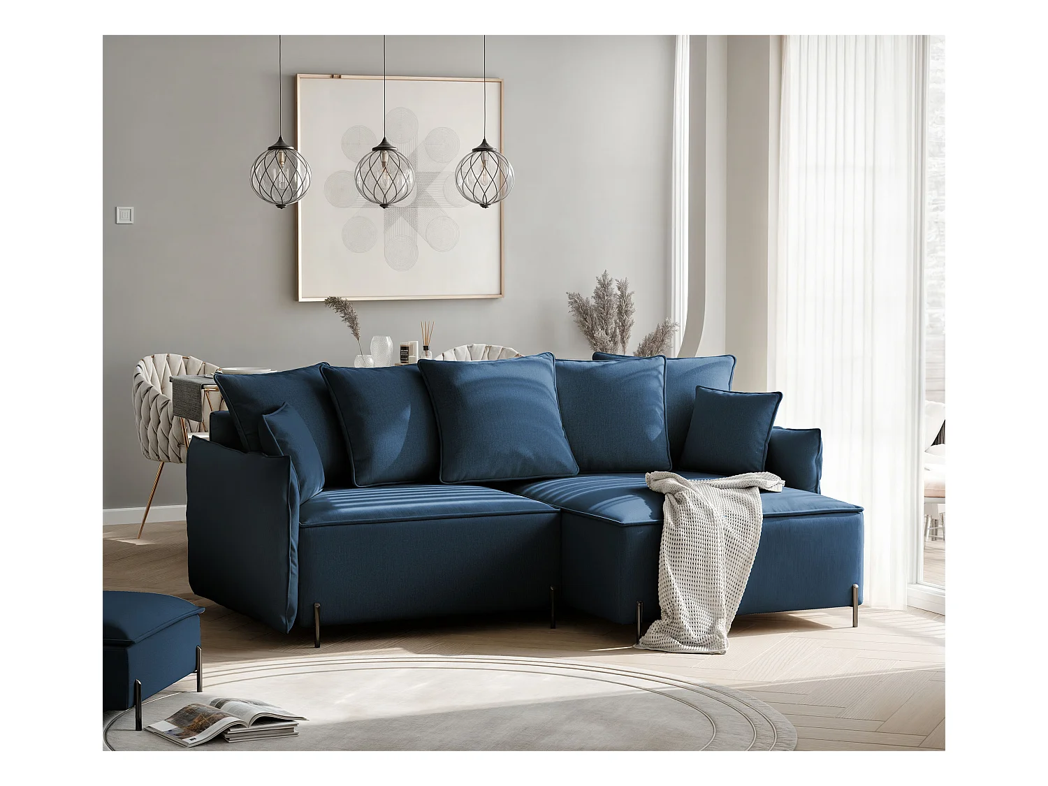 Canapé d'angle droit convertible, bleu