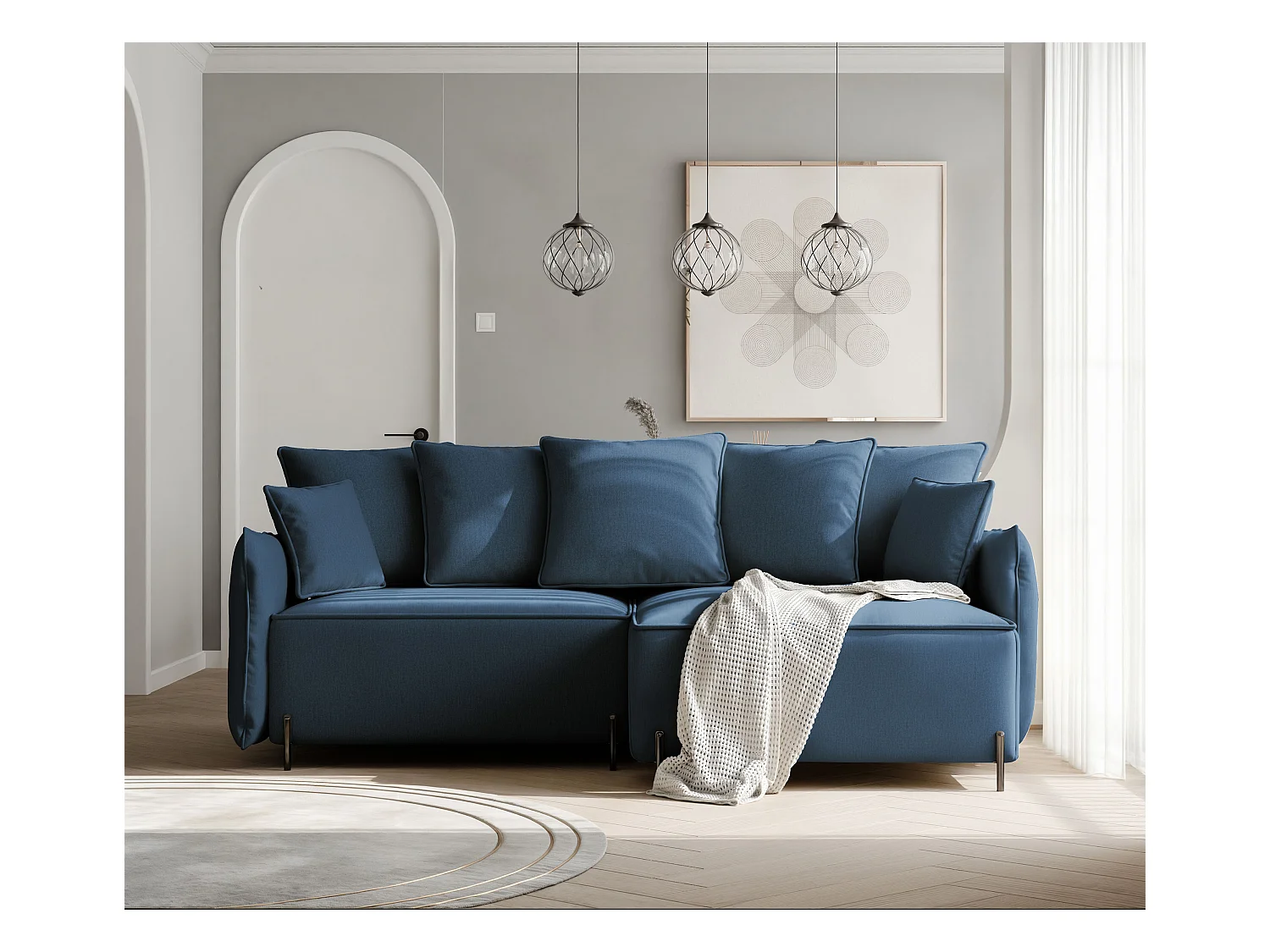 Canapé d'angle droit convertible, bleu