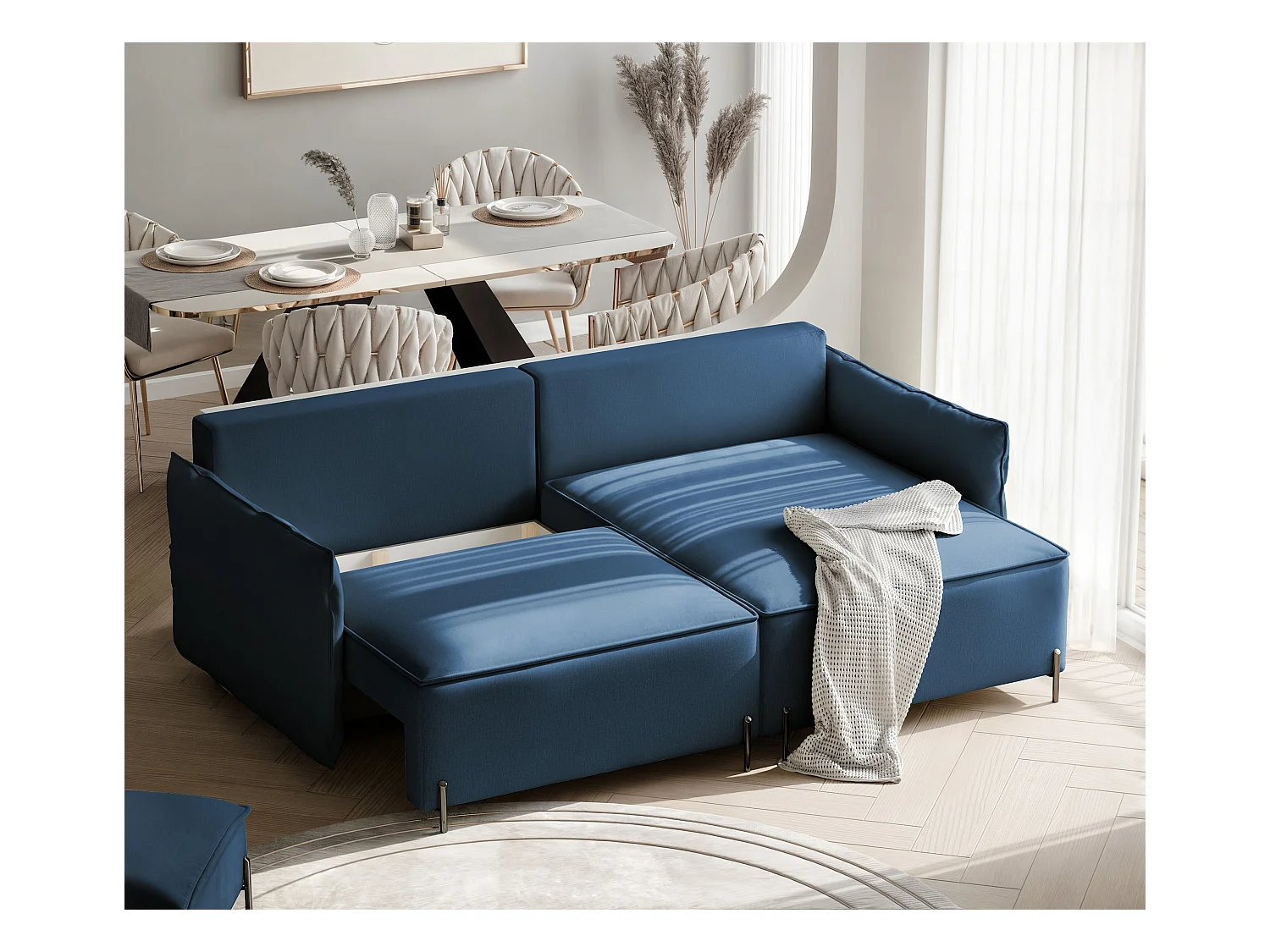 Canapé d'angle droit convertible, bleu