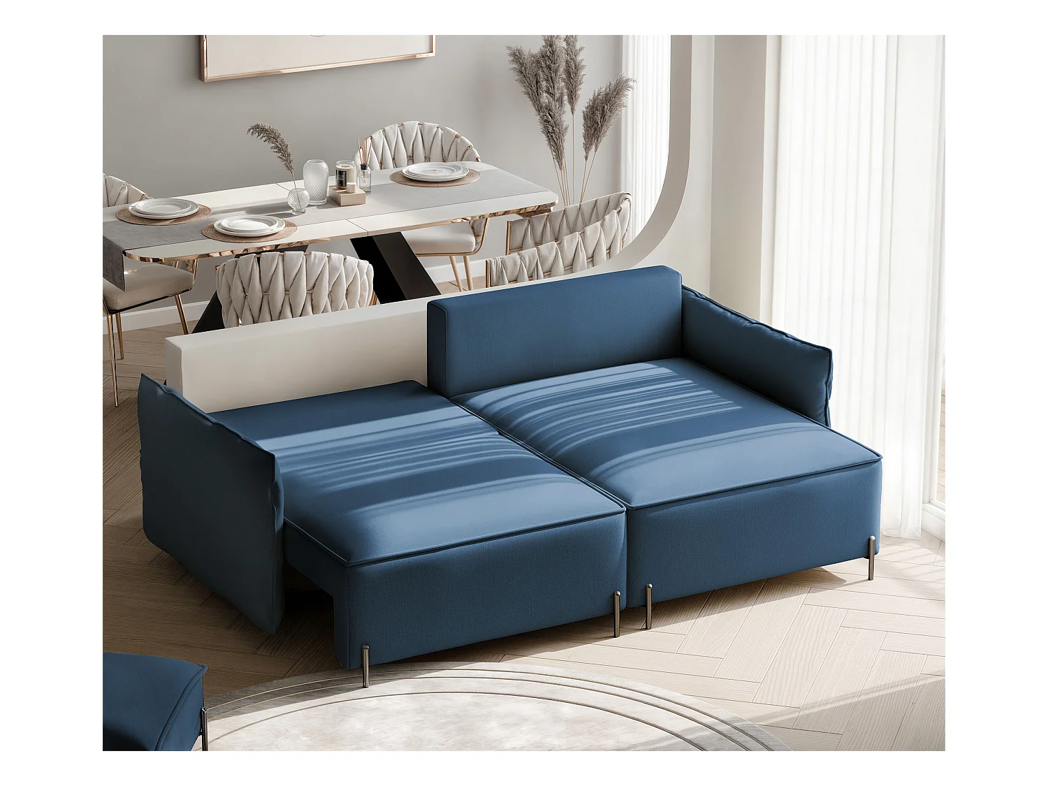 Canapé d'angle droit convertible, bleu