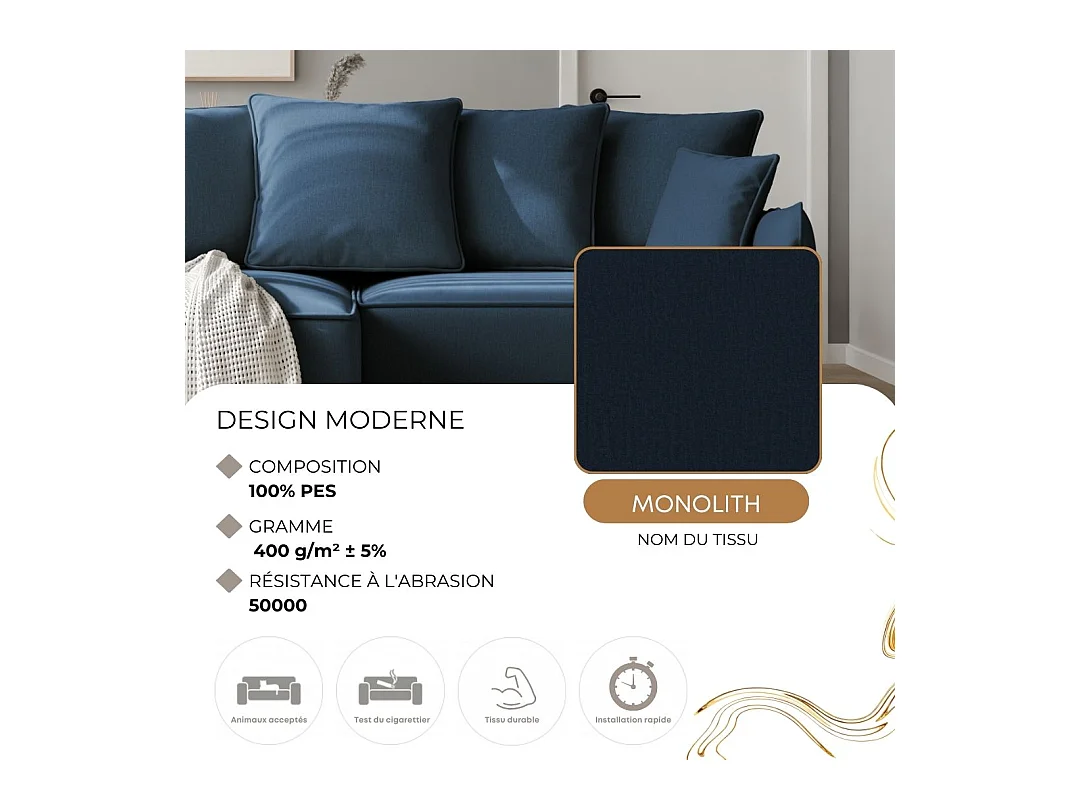 Canapé d'angle droit convertible, bleu