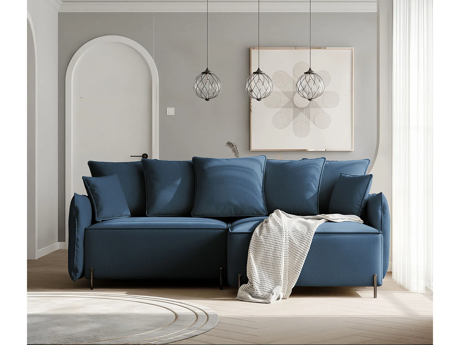 Canapé d'angle droit convertible, bleu