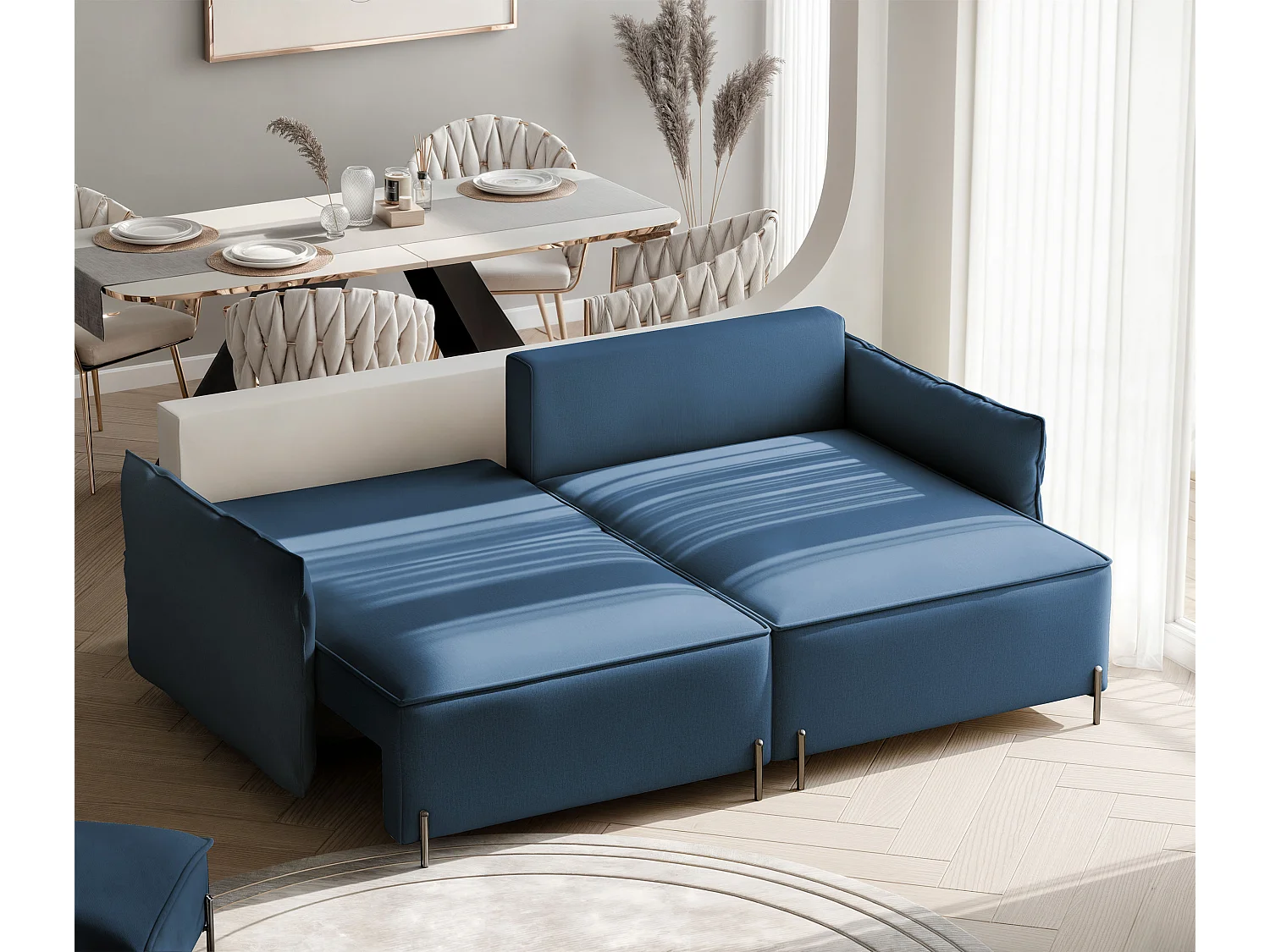 Canapé d'angle droit convertible, bleu