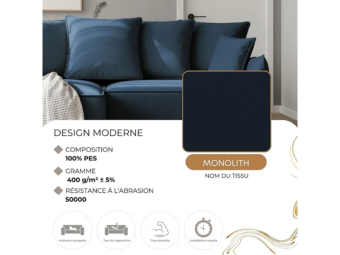 Canapé d'angle droit convertible, bleu