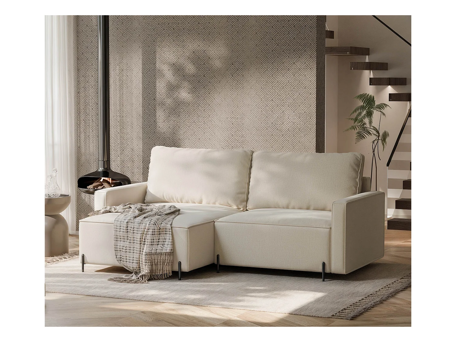 Canapé d'angle gauche convertible, beige