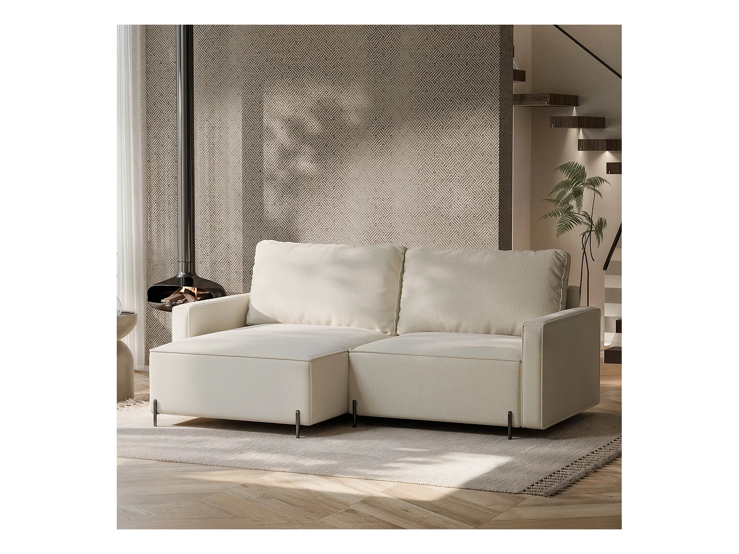 Canapé d'angle gauche convertible, beige