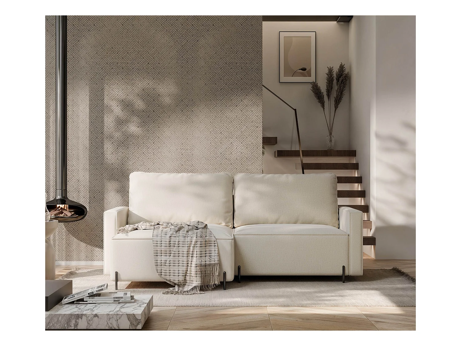 Canapé d'angle gauche convertible, beige