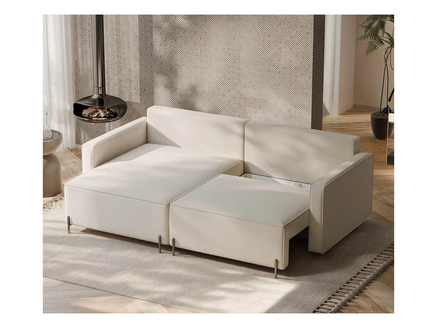 Canapé d'angle gauche convertible, beige