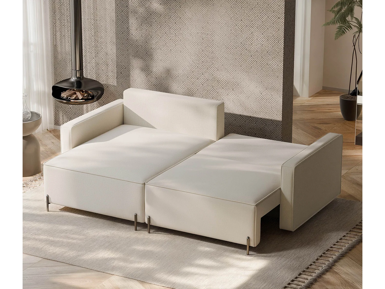 Canapé d'angle gauche convertible, beige