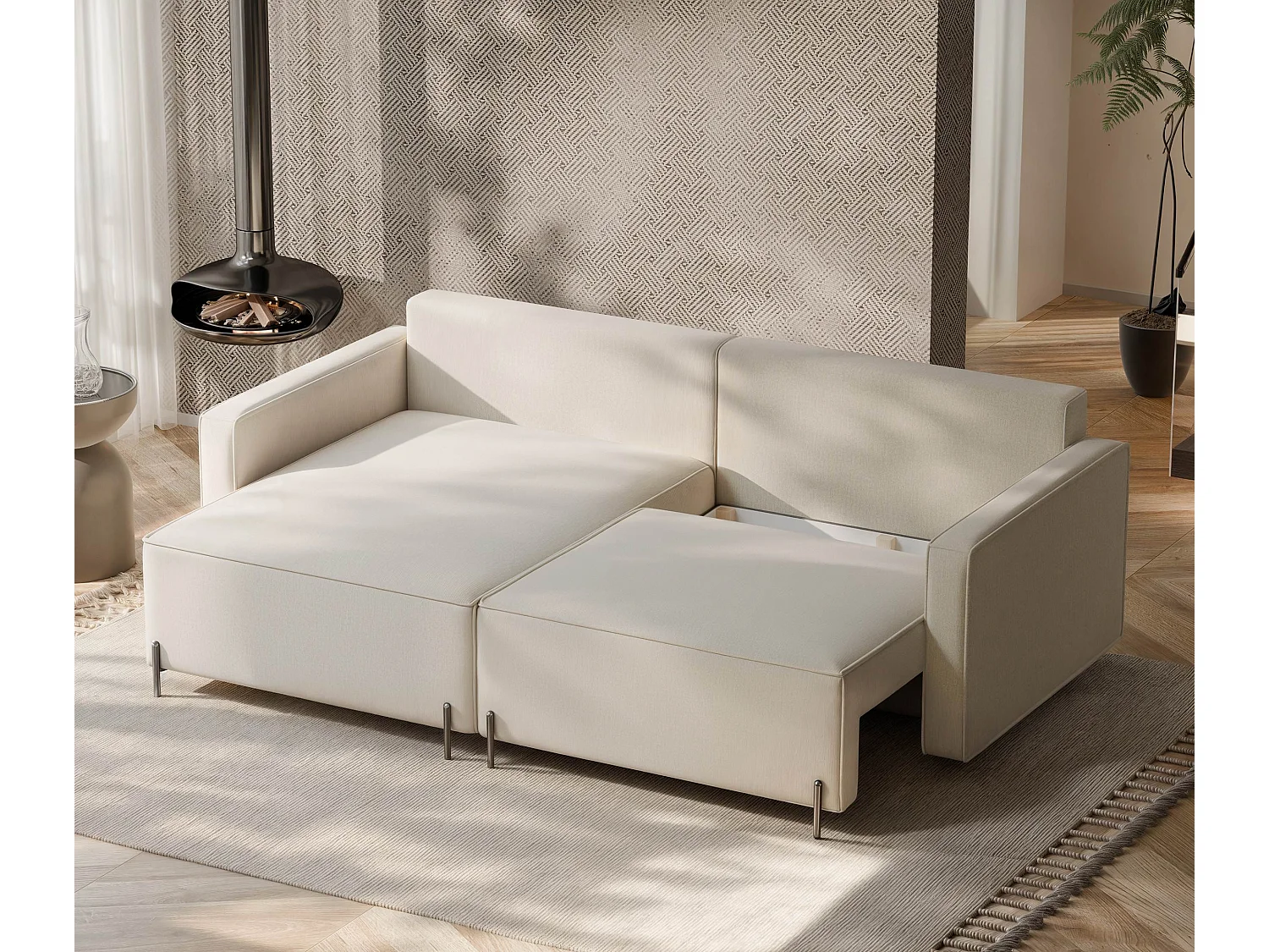 Canapé d'angle gauche convertible, beige