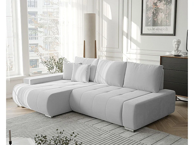 Canapé d'angle gauche convertible en velours, gris