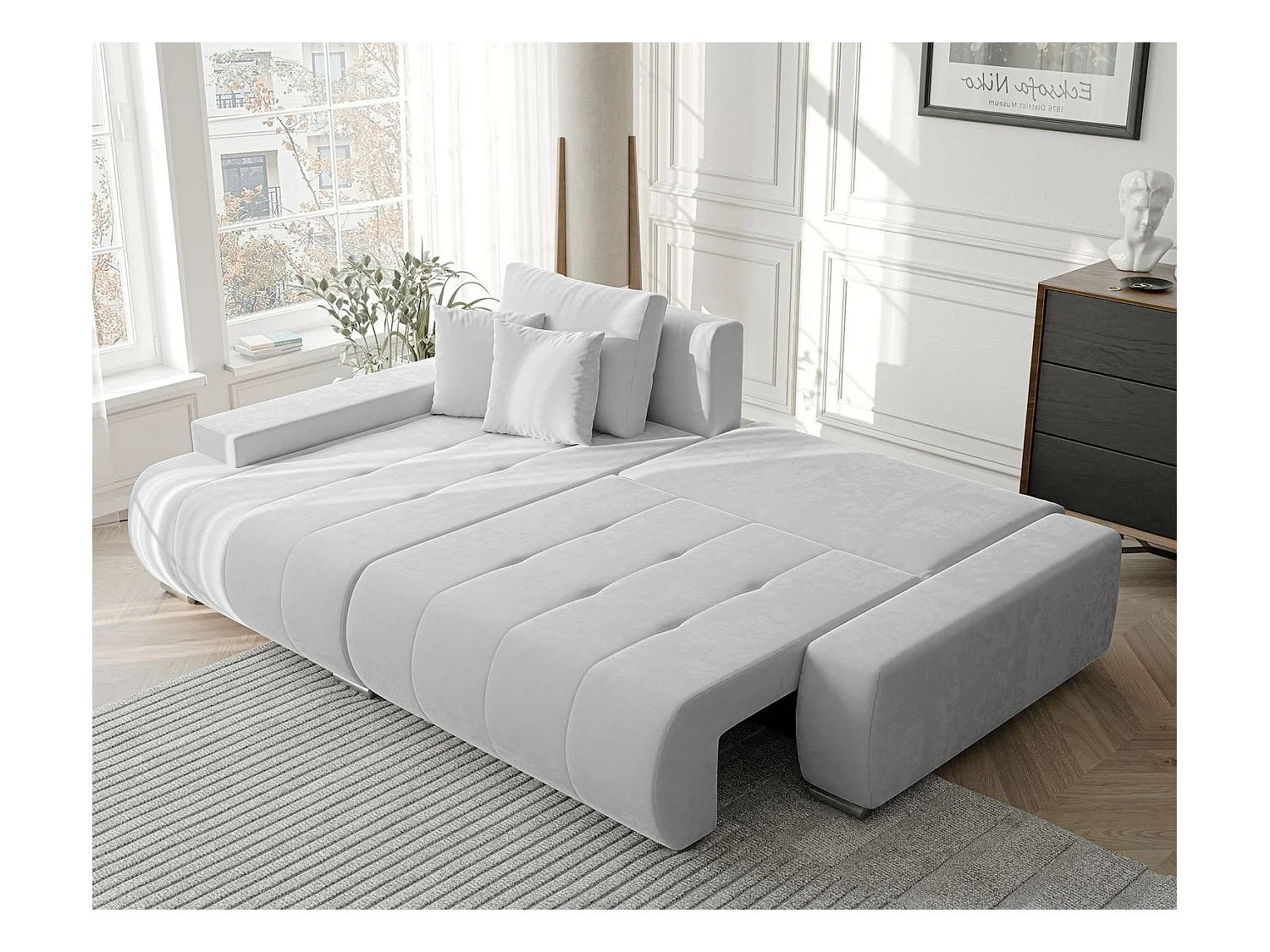 Canapé d'angle gauche convertible en velours, gris