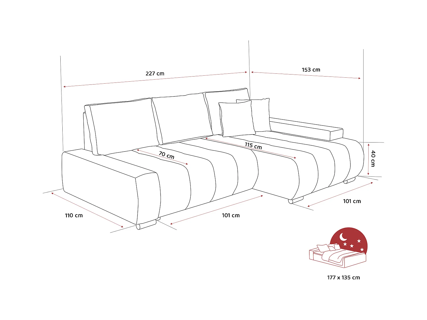 Canapé d'angle gauche convertible en velours, gris