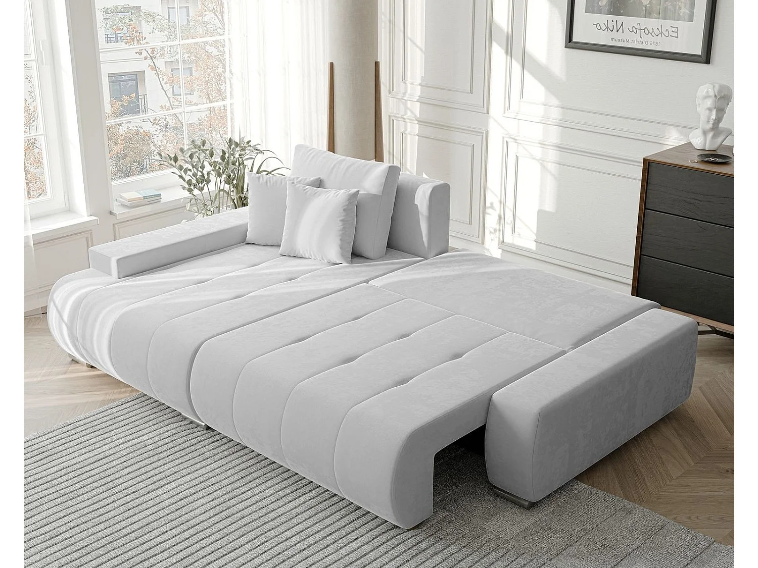 Canapé d'angle gauche convertible en velours, gris