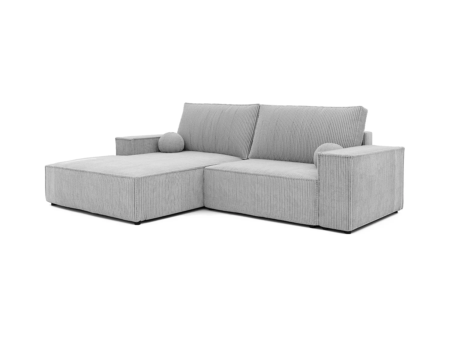 Canapé d'angle droit convertible en velours côtelé, gris