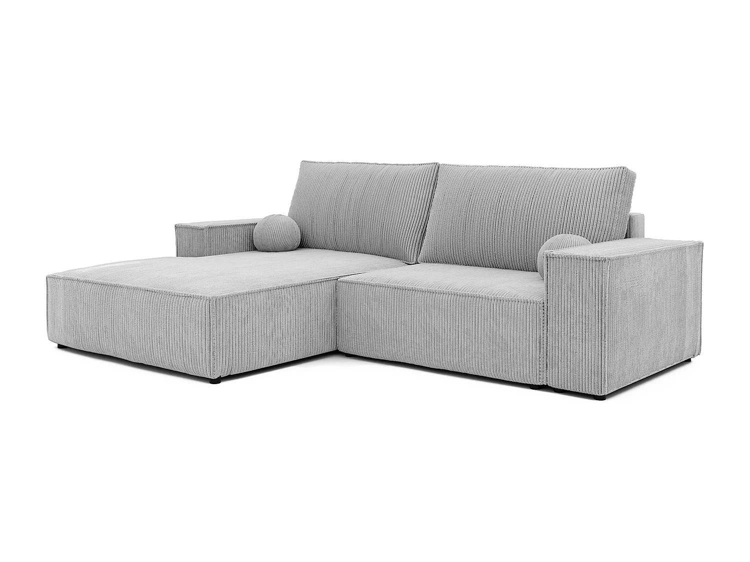 Canapé d'angle droit convertible en velours côtelé, gris