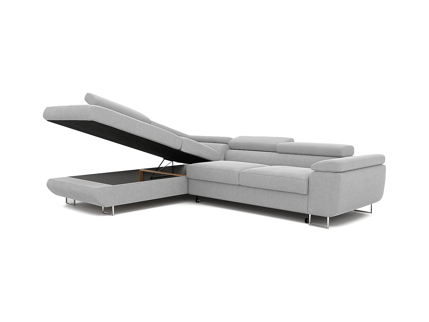 Canapé d'angle gauche convertible en tissu gris clair