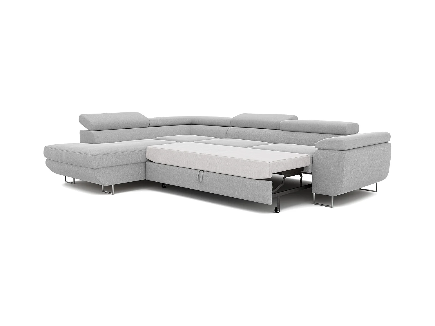Canapé d'angle gauche convertible en tissu gris clair