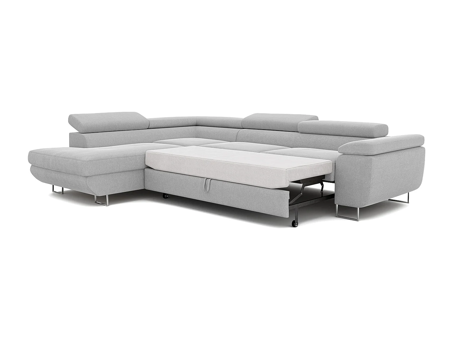 Canapé d'angle gauche convertible en tissu gris clair