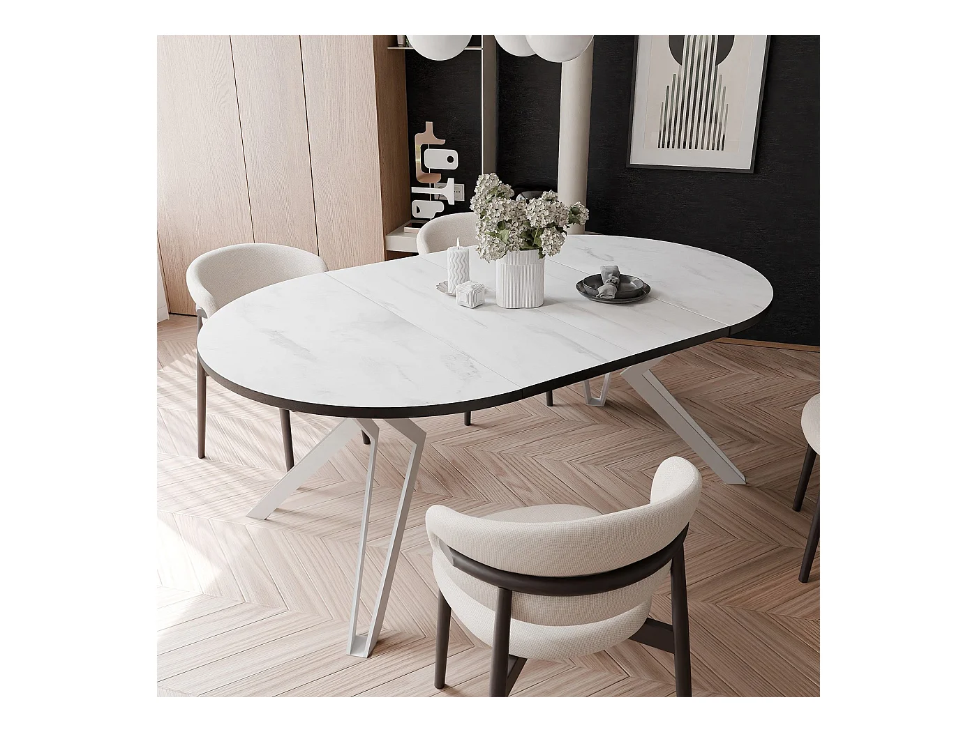 Table extensible marbre bianco