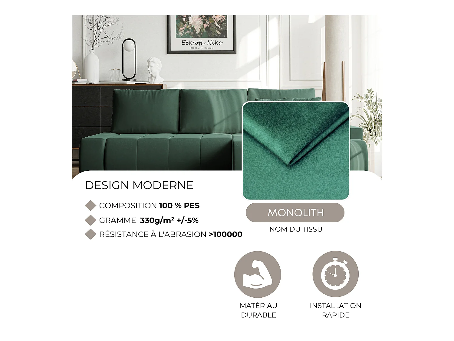 Canapé d'angle droit convertible en velours, vert bouteille