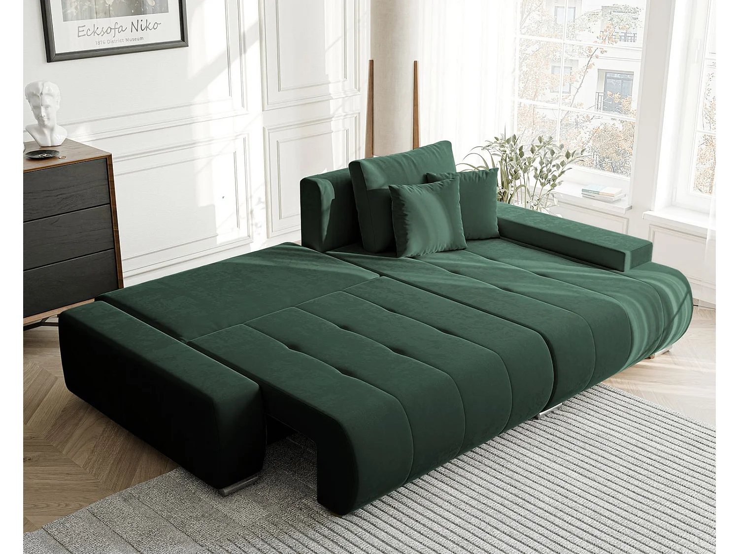 Canapé d'angle droit convertible en velours, vert bouteille