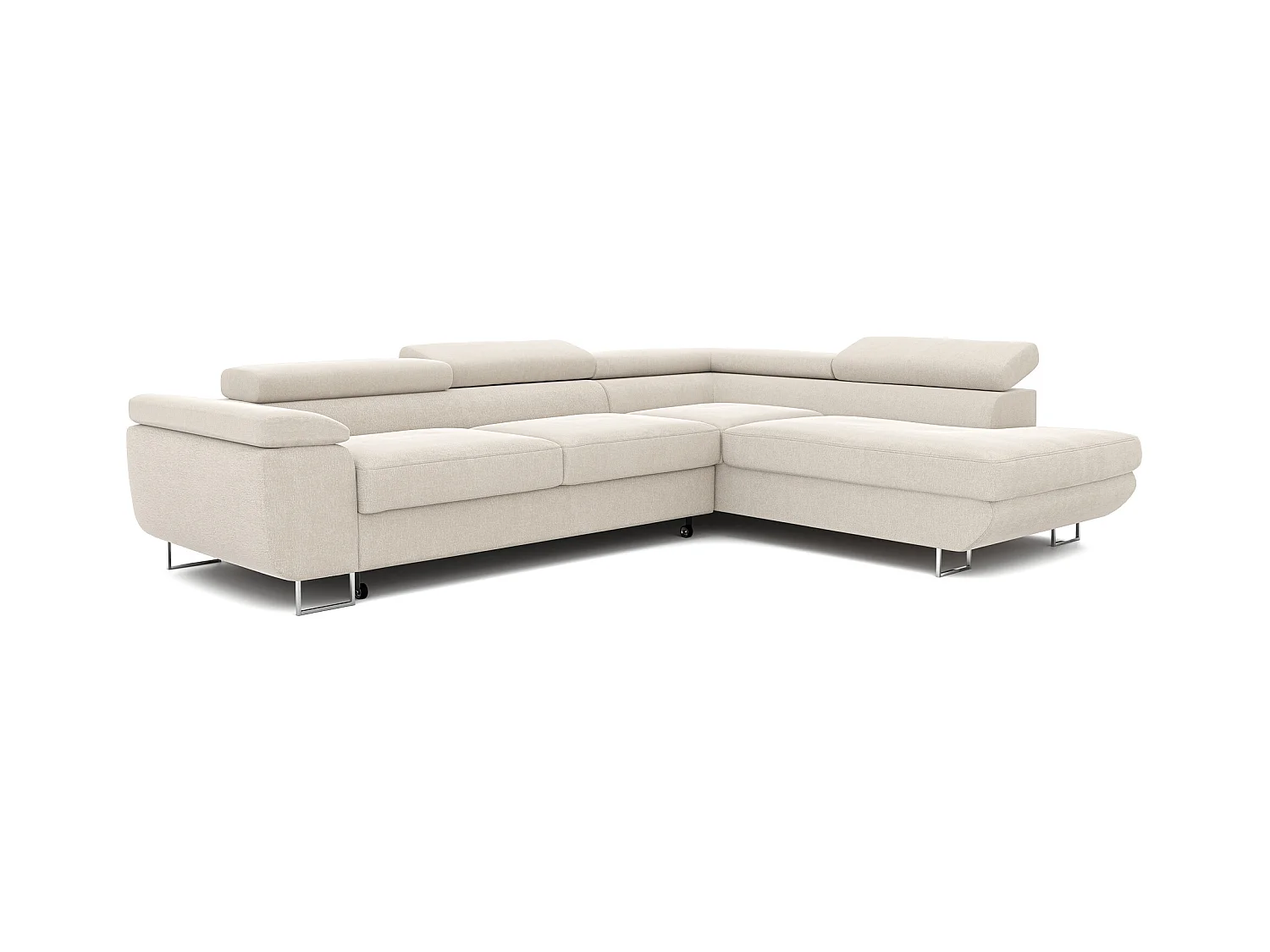 Canapé d'angle droit convertible en tissu beige