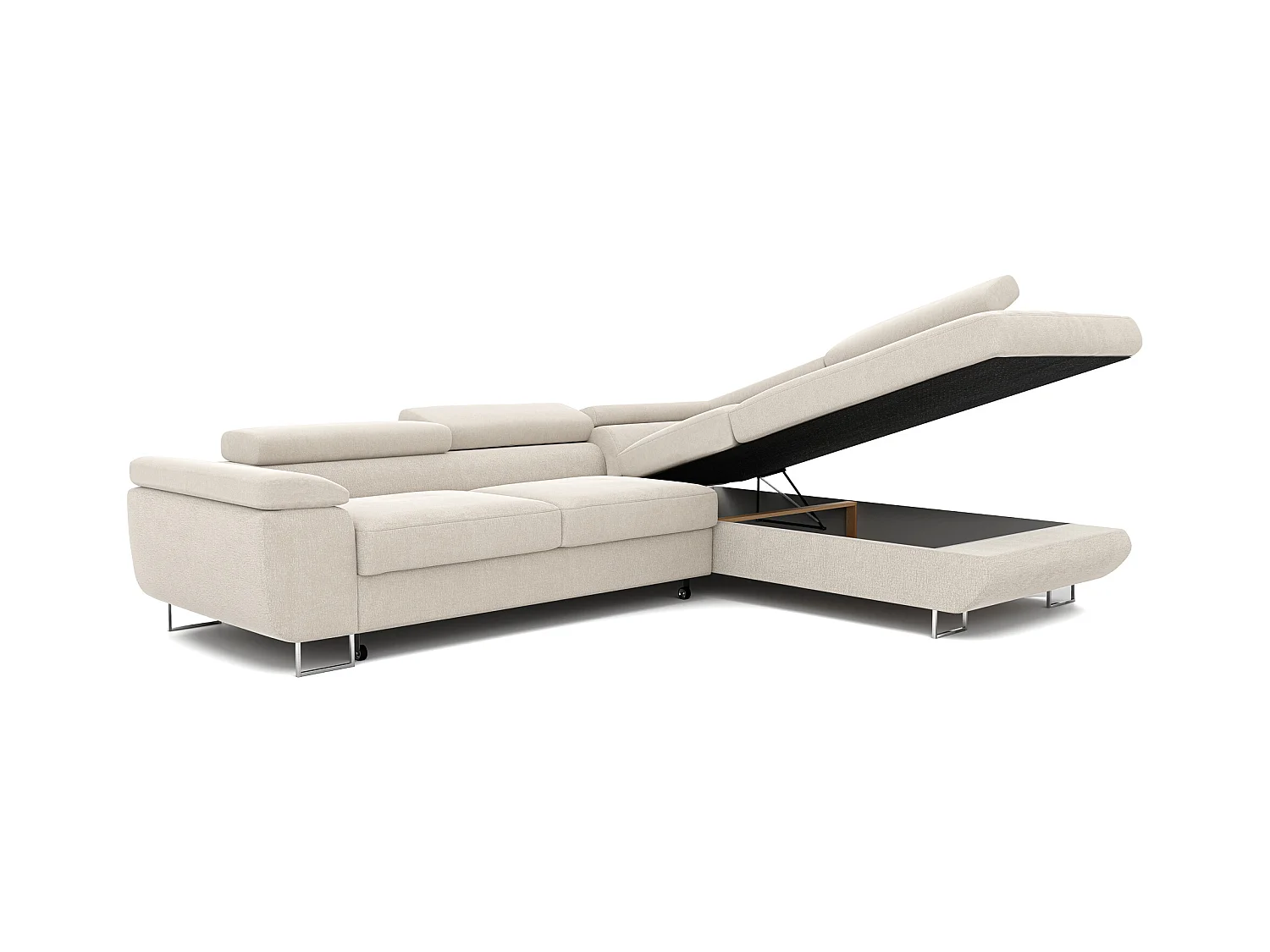 Canapé d'angle droit convertible en tissu beige