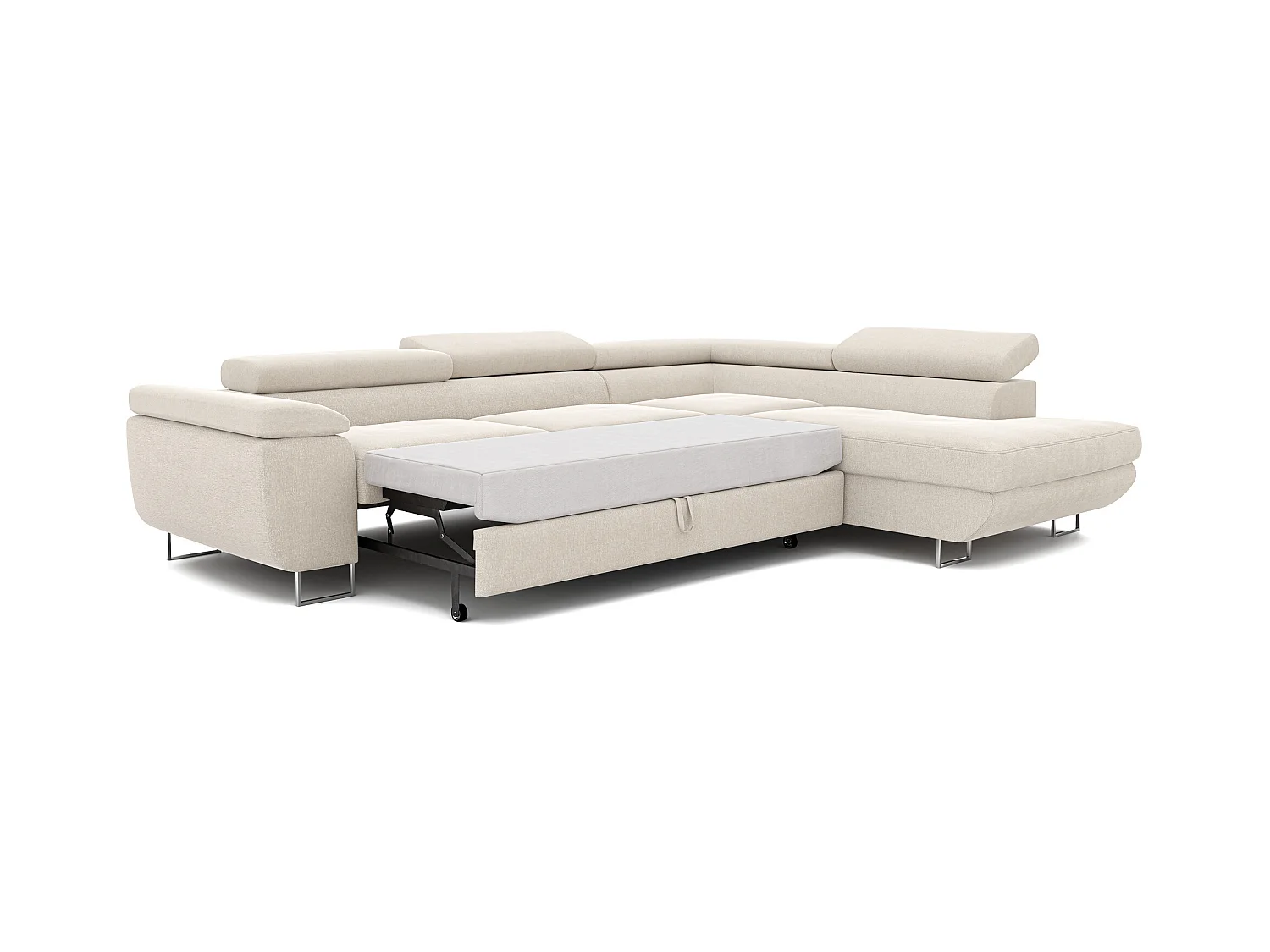 Canapé d'angle droit convertible en tissu beige
