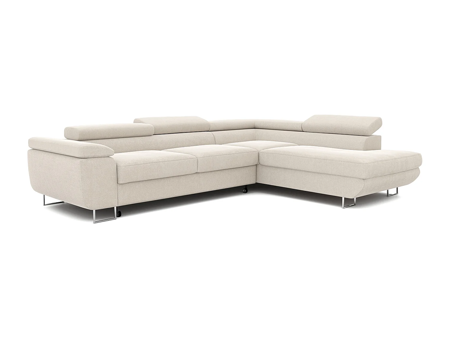 Canapé d'angle droit convertible en tissu beige