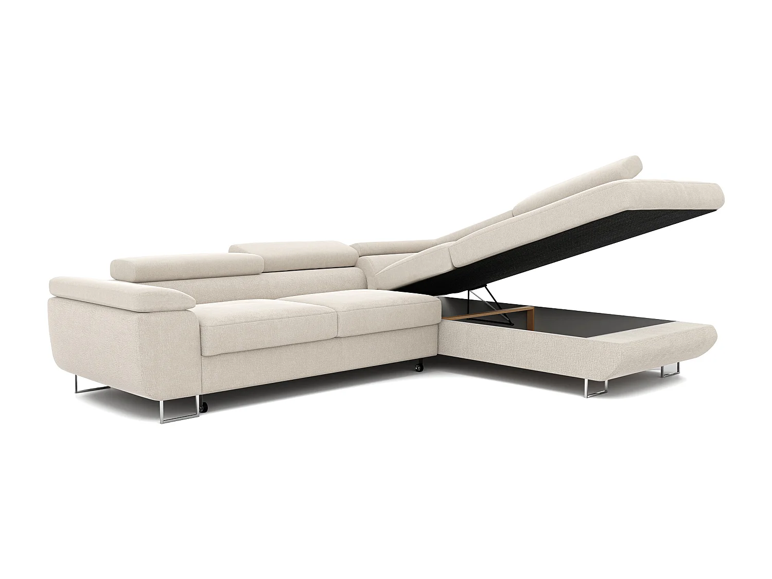 Canapé d'angle droit convertible en tissu beige