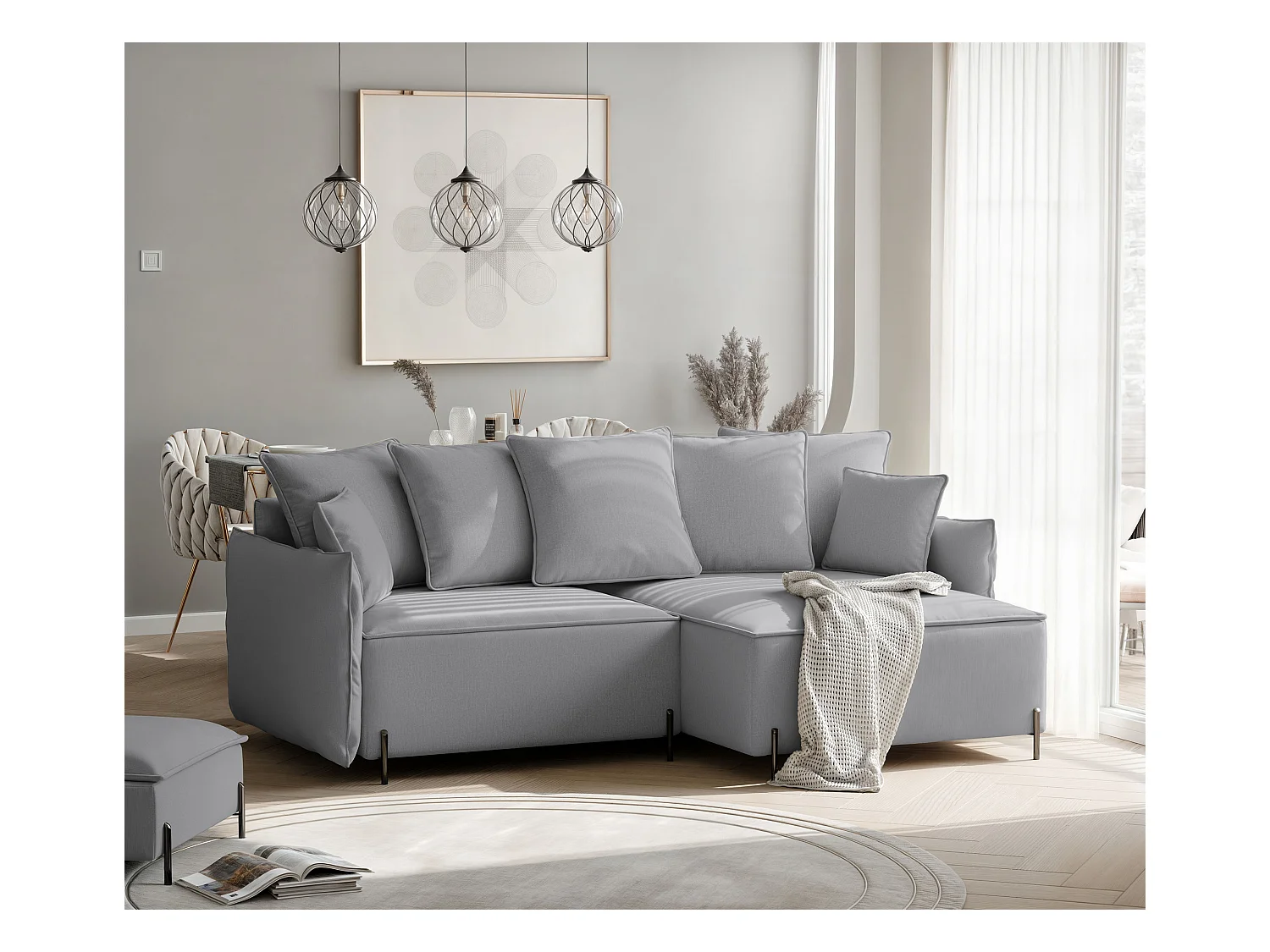 Canapé d'angle droit convertible, gris