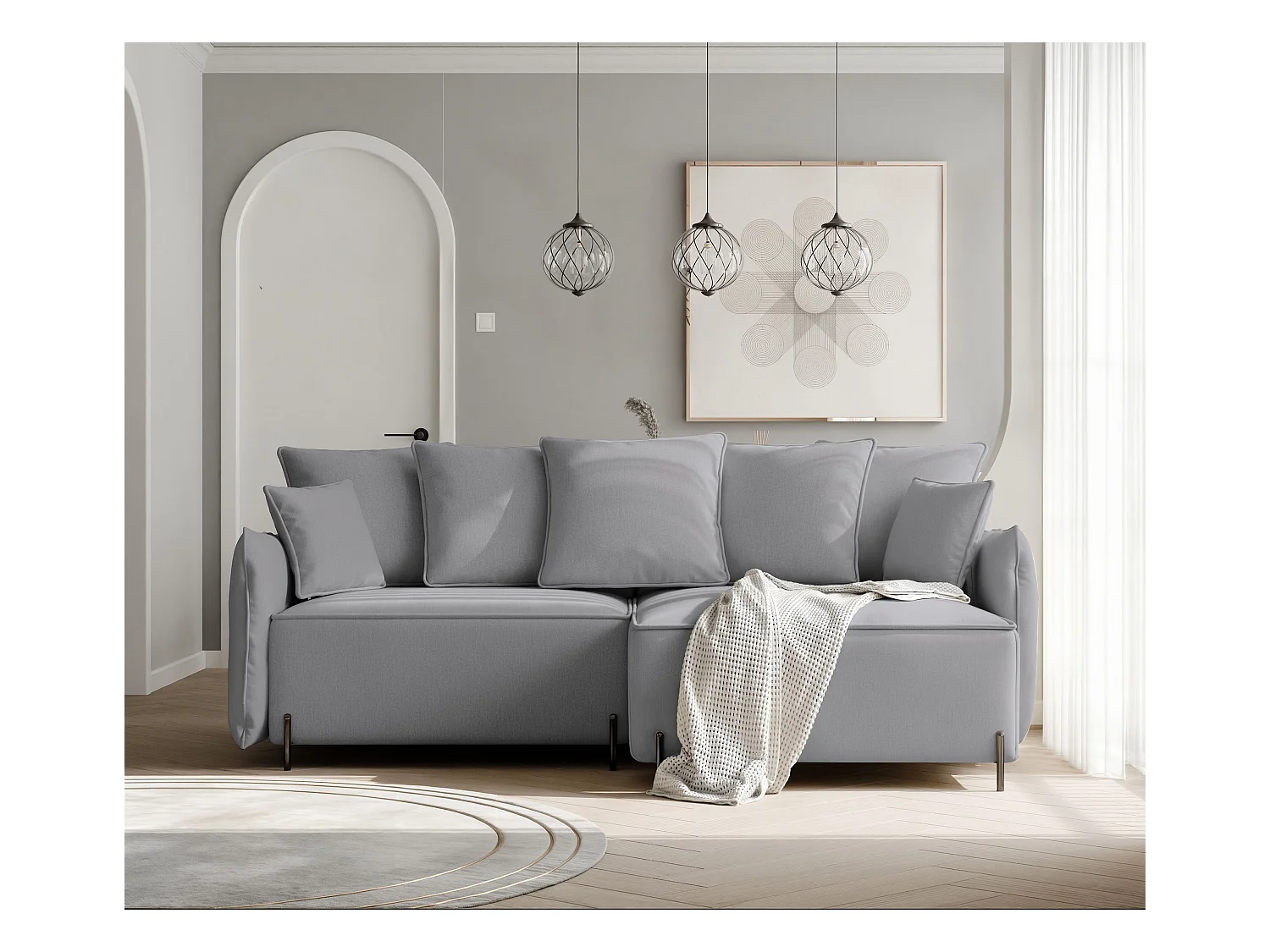 Canapé d'angle droit convertible, gris