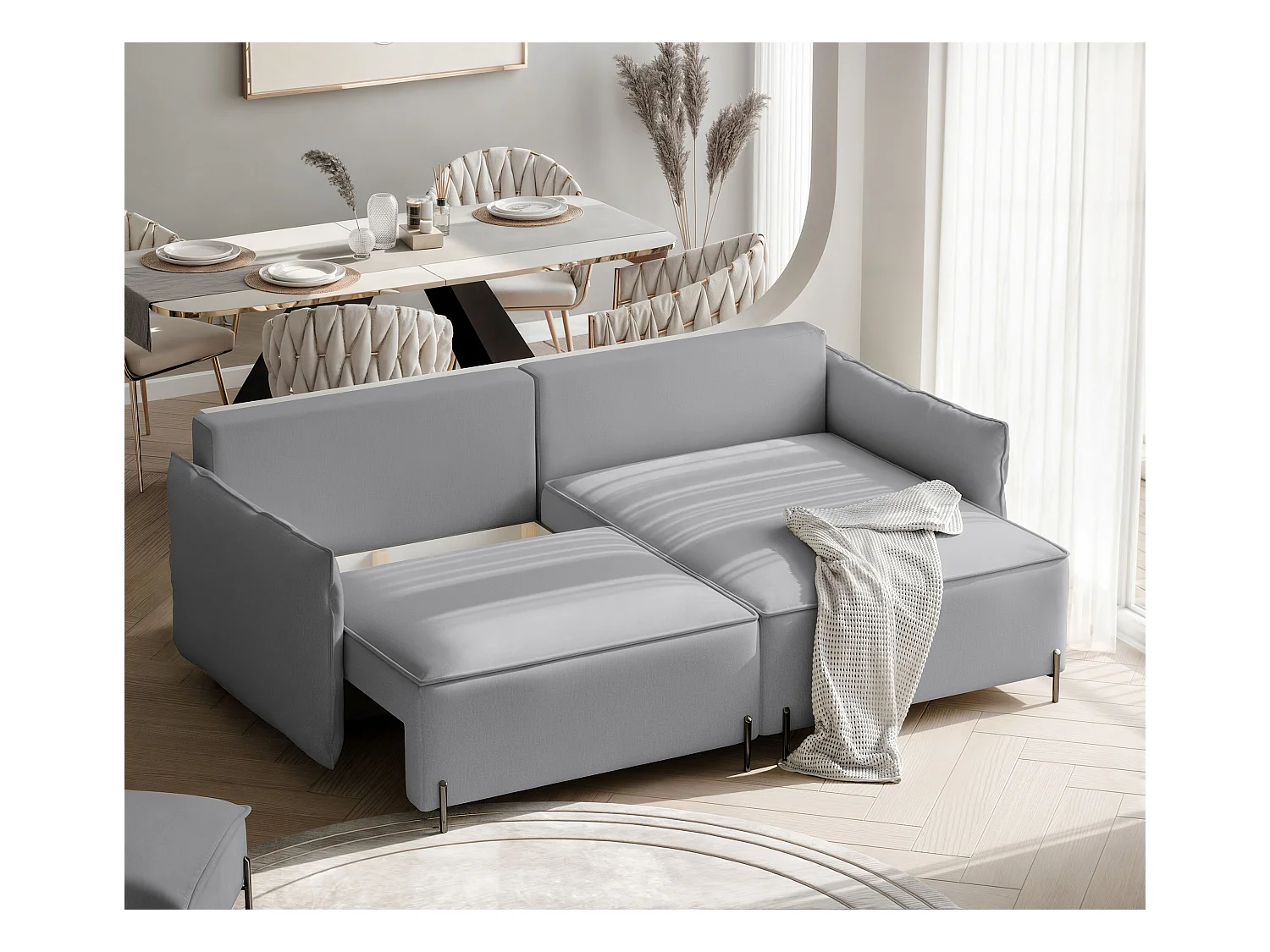 Canapé d'angle droit convertible, gris