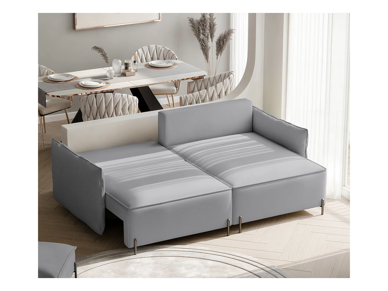 Canapé d'angle droit convertible, gris