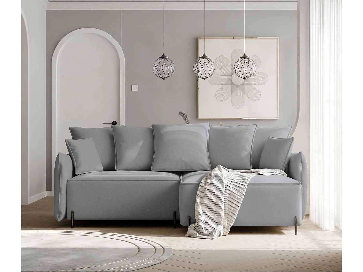 Canapé d'angle droit convertible, gris