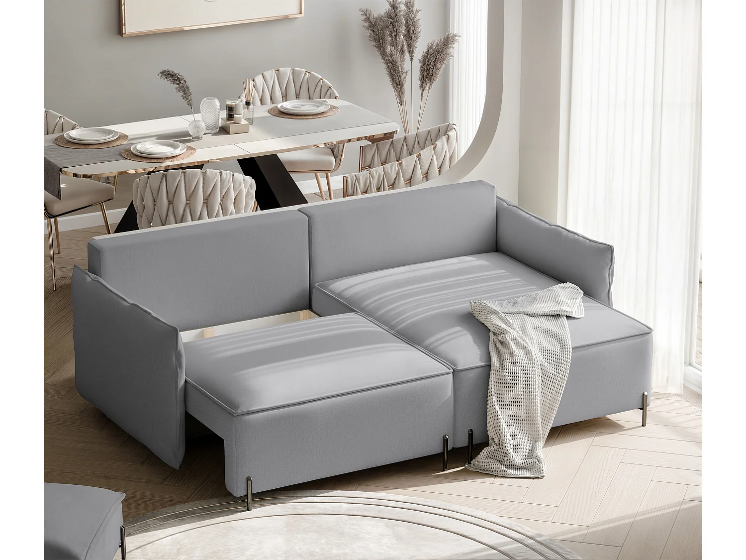 Canapé d'angle droit convertible, gris