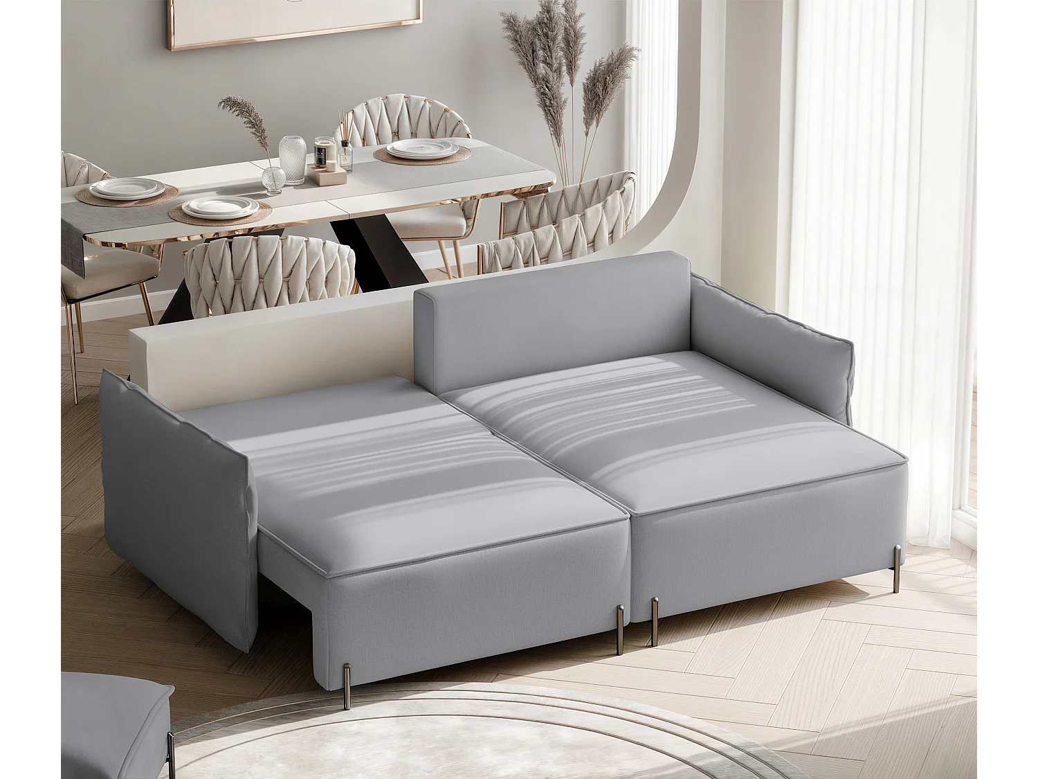 Canapé d'angle droit convertible, gris