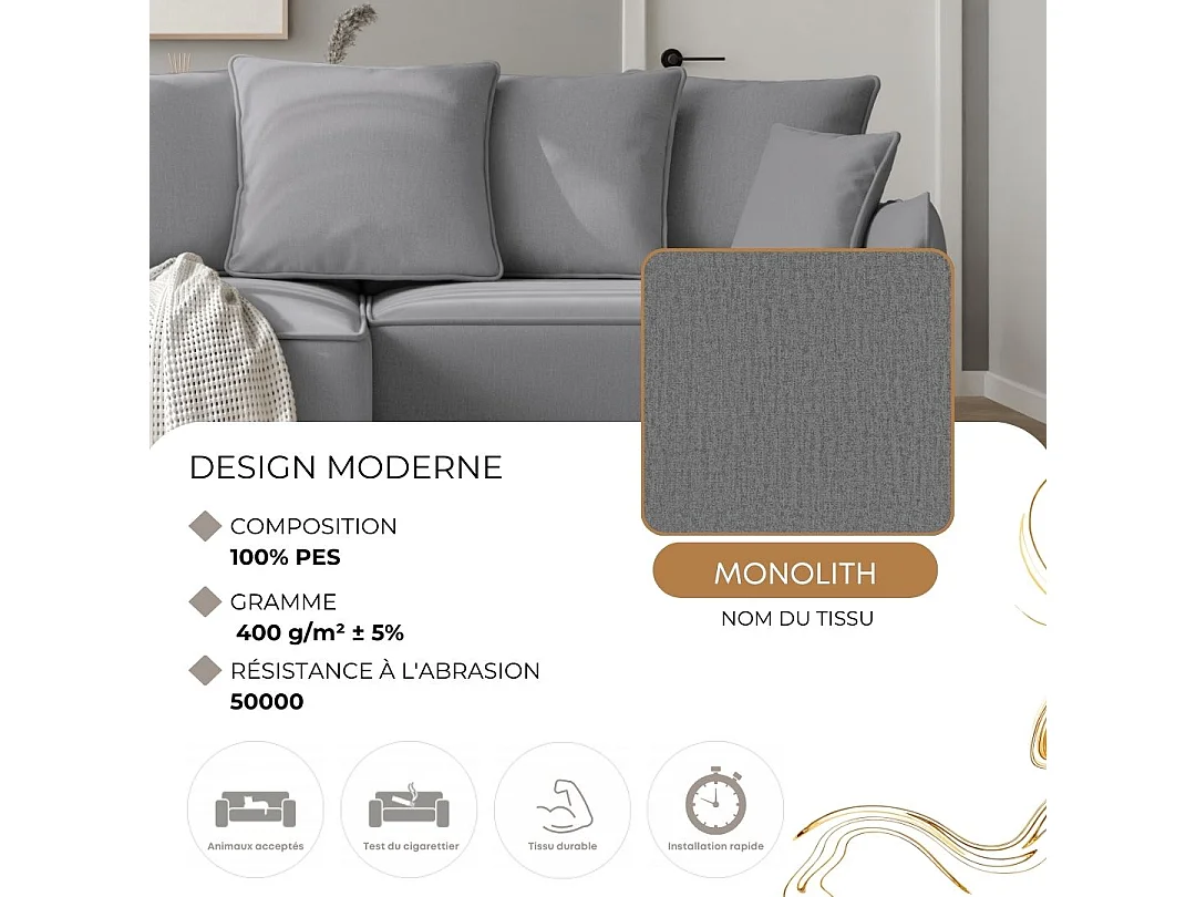 Canapé d'angle droit convertible, gris