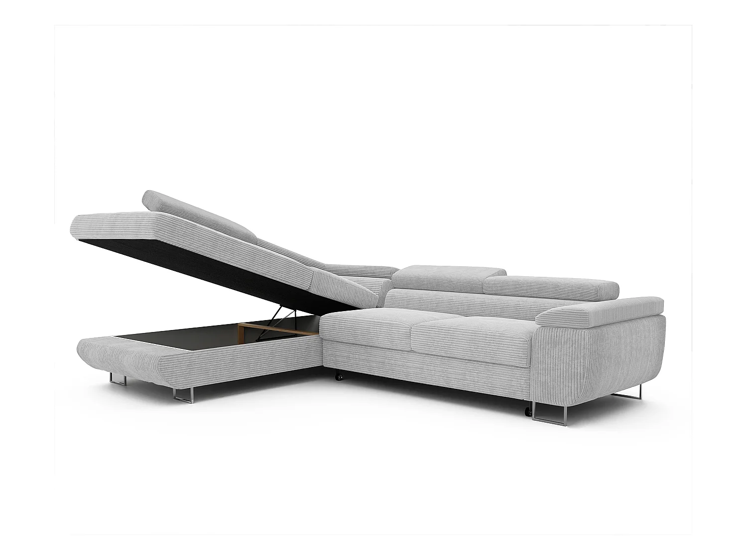 Canapé d'angle gauche convertible en tissu gris clair