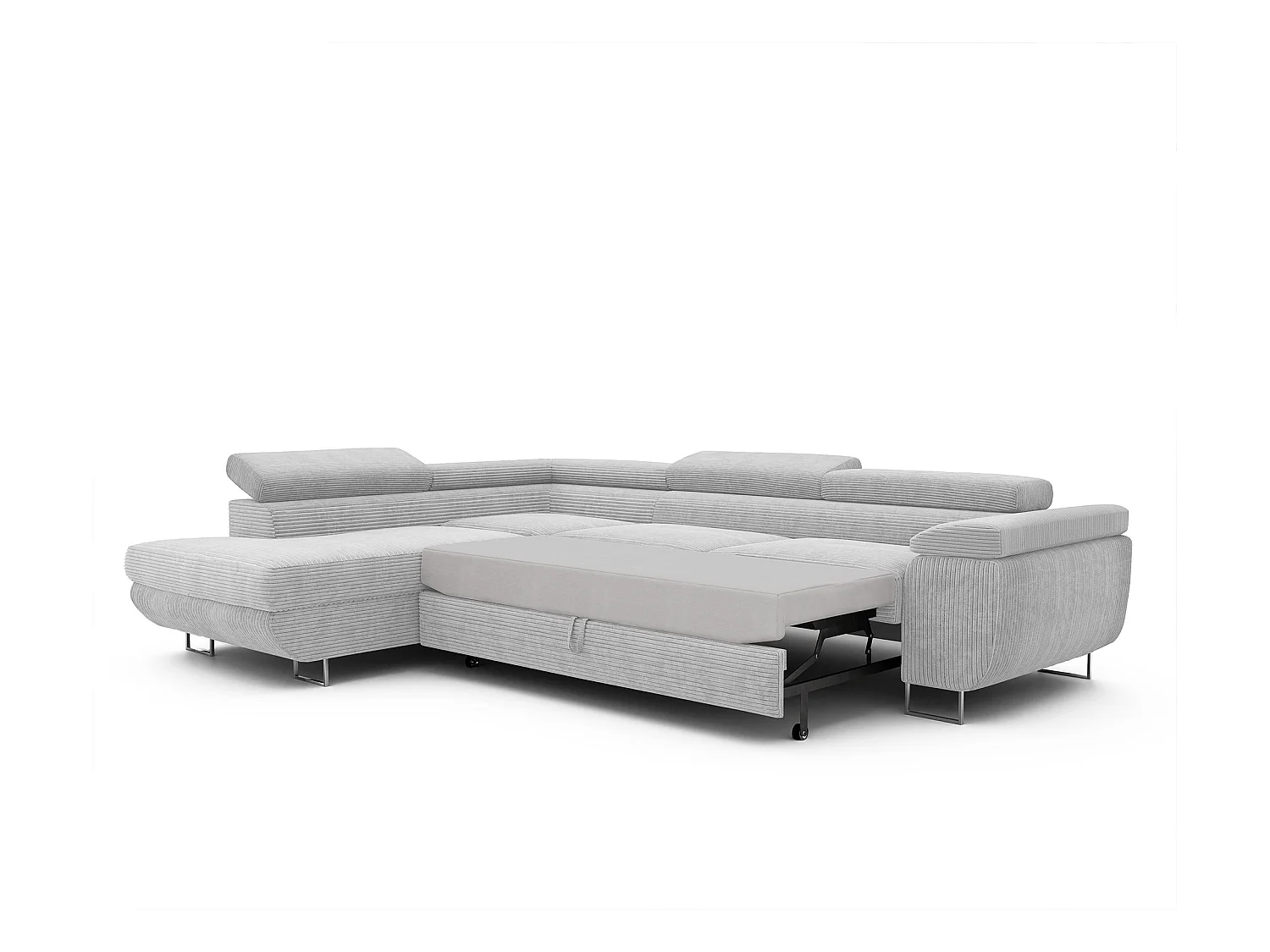 Canapé d'angle gauche convertible en tissu gris clair