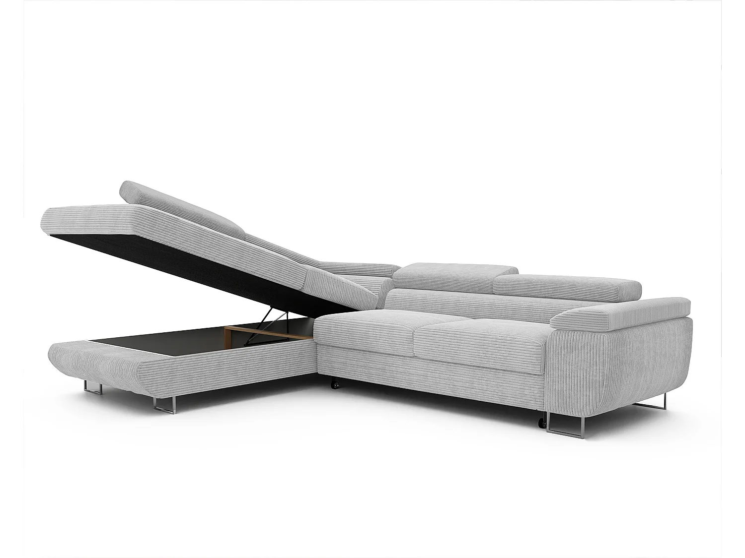 Canapé d'angle gauche convertible en tissu gris clair