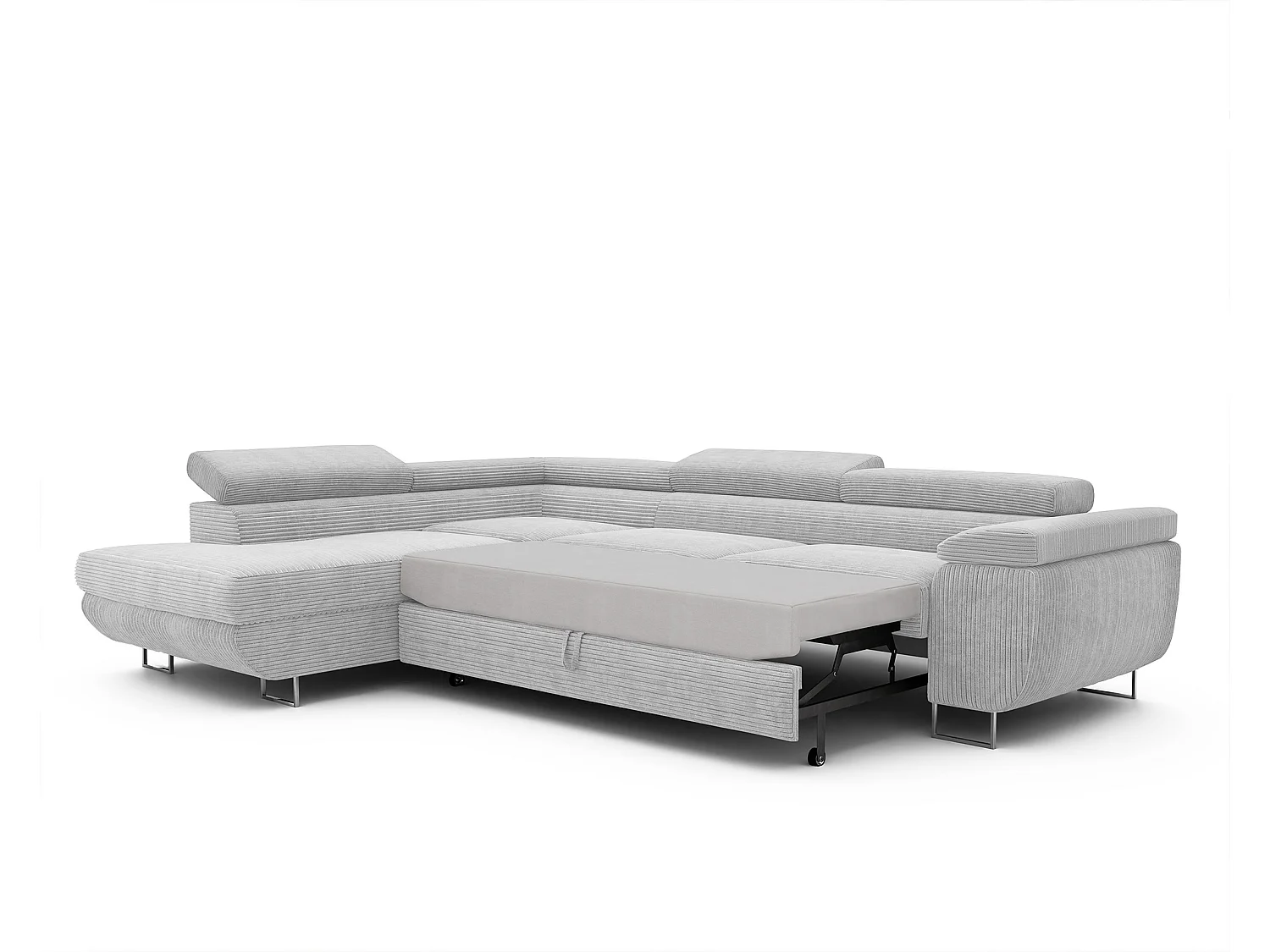Canapé d'angle gauche convertible en tissu gris clair