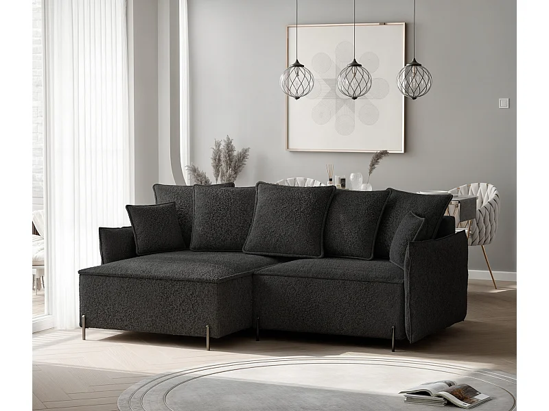 Canapé d'angle gauche convertible, noir