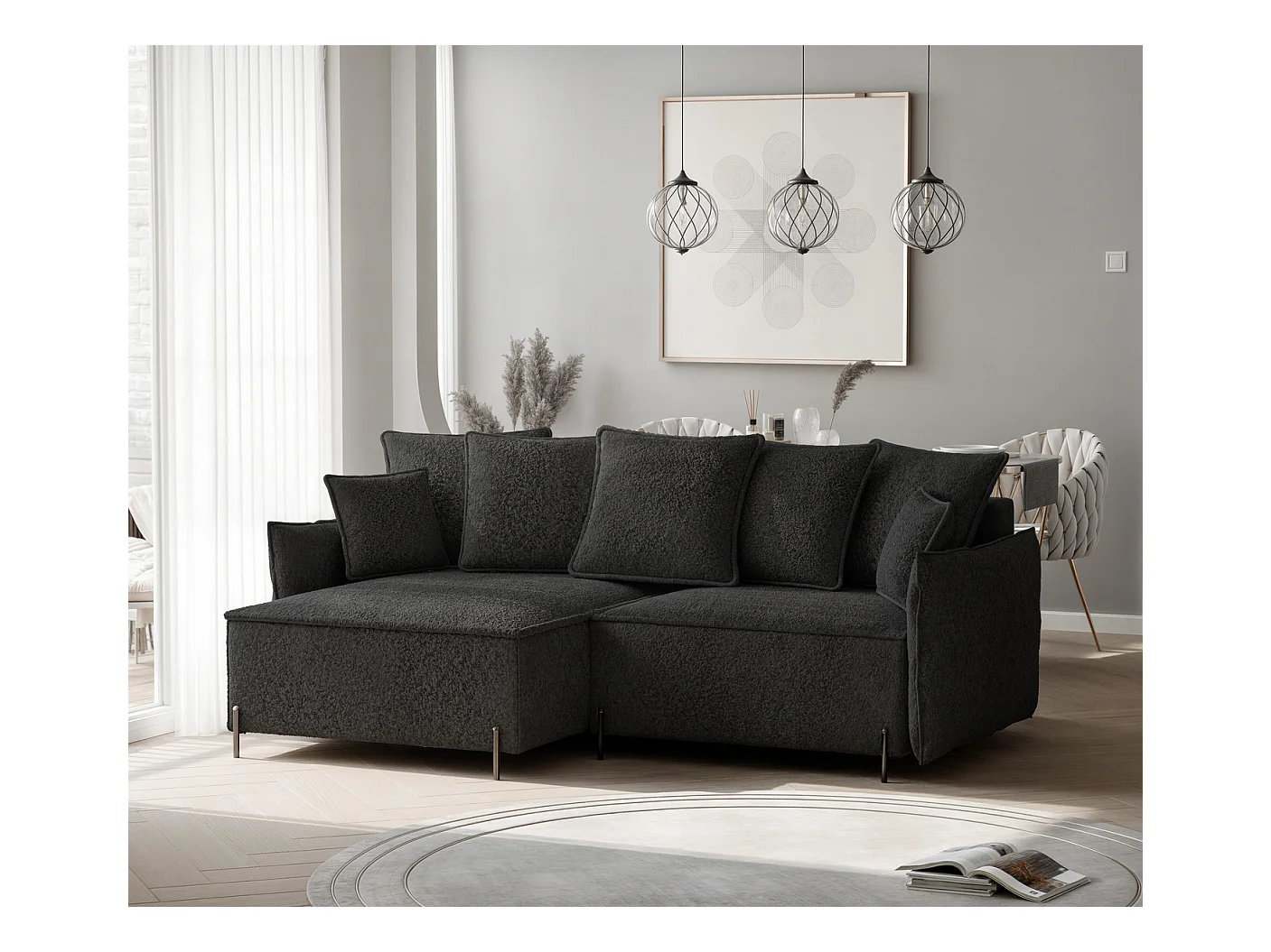 Canapé d'angle gauche convertible, noir