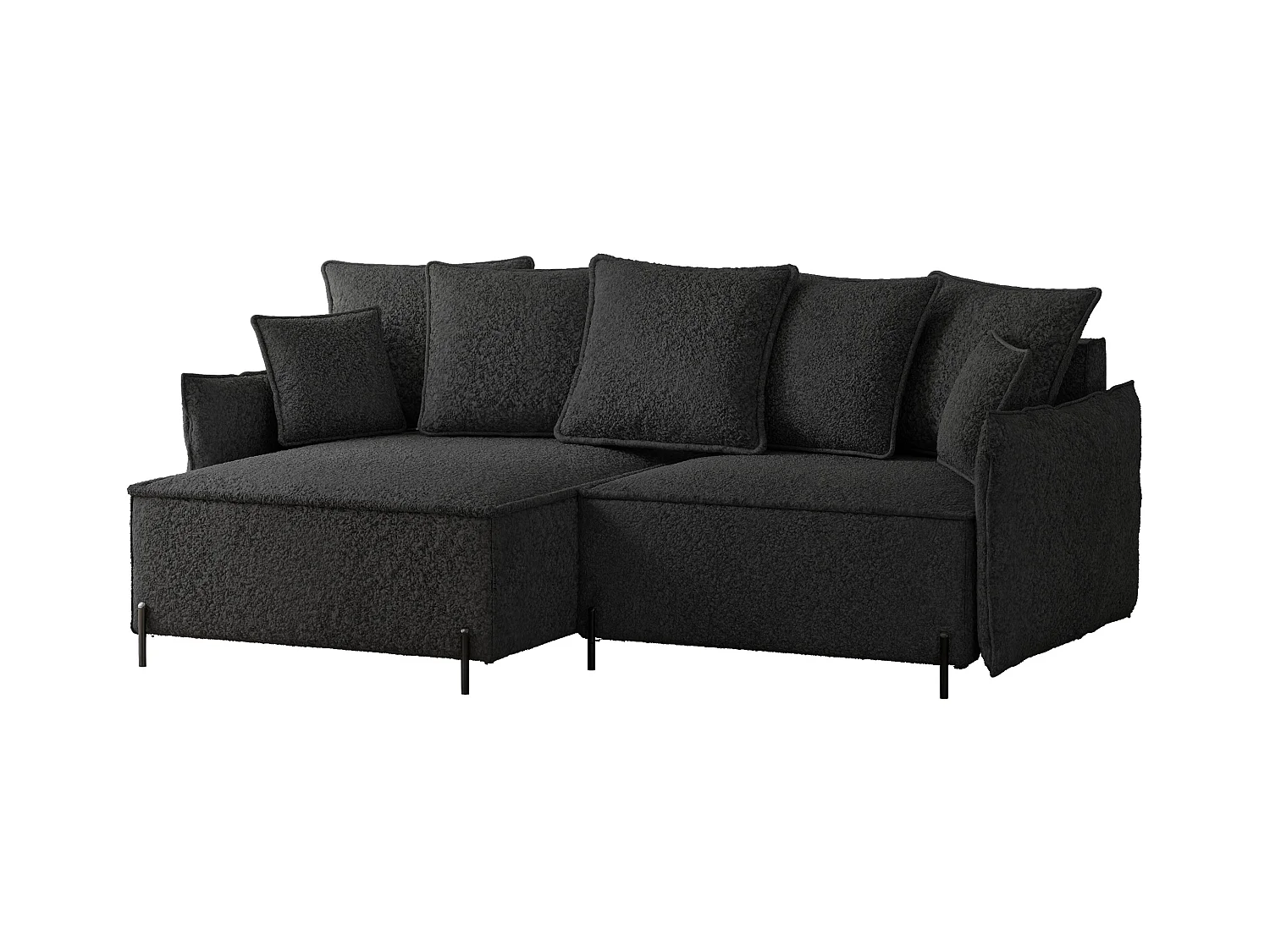 Canapé d'angle gauche convertible, noir