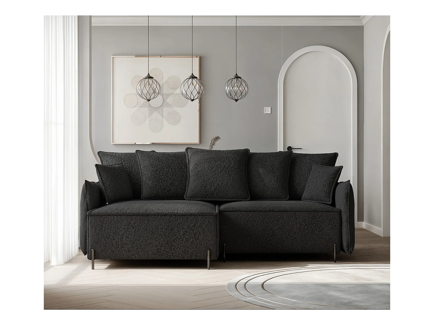 Canapé d'angle gauche convertible, noir