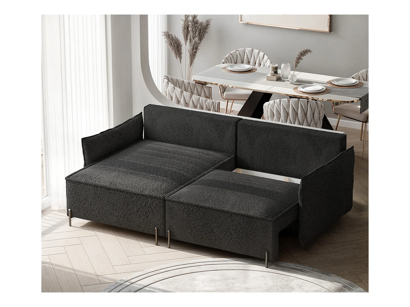 Canapé d'angle gauche convertible, noir