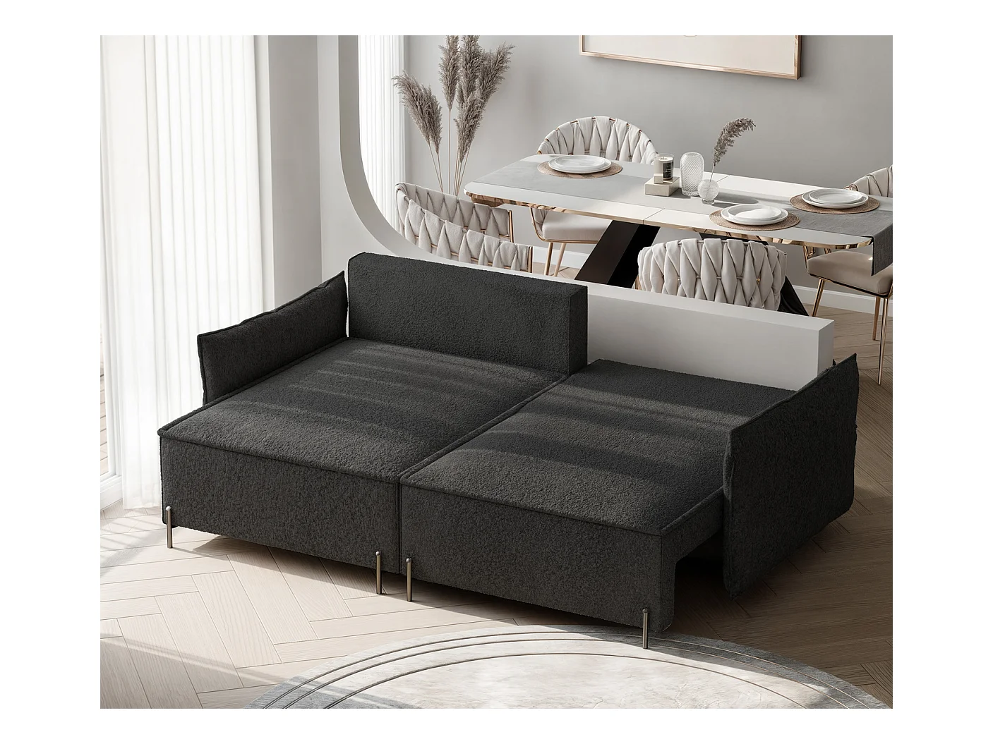 Canapé d'angle gauche convertible, noir